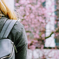 girl rucksack spring blossom